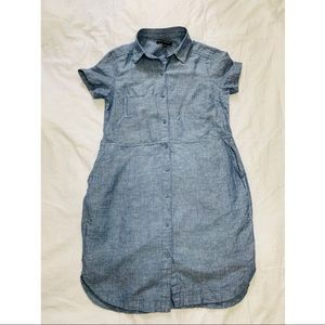 Banana Republic Blue Roll Cuff Linen Shirt Dress